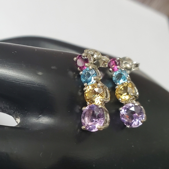 Sterling Silver 925 Gemstone Dangle Earrings - Picture 4 of 5